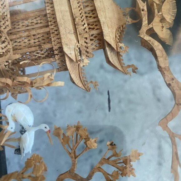 Cork Art Diorama: Intricate Chinoiserie Sculpture with Cranes - Picture 8 of 10
